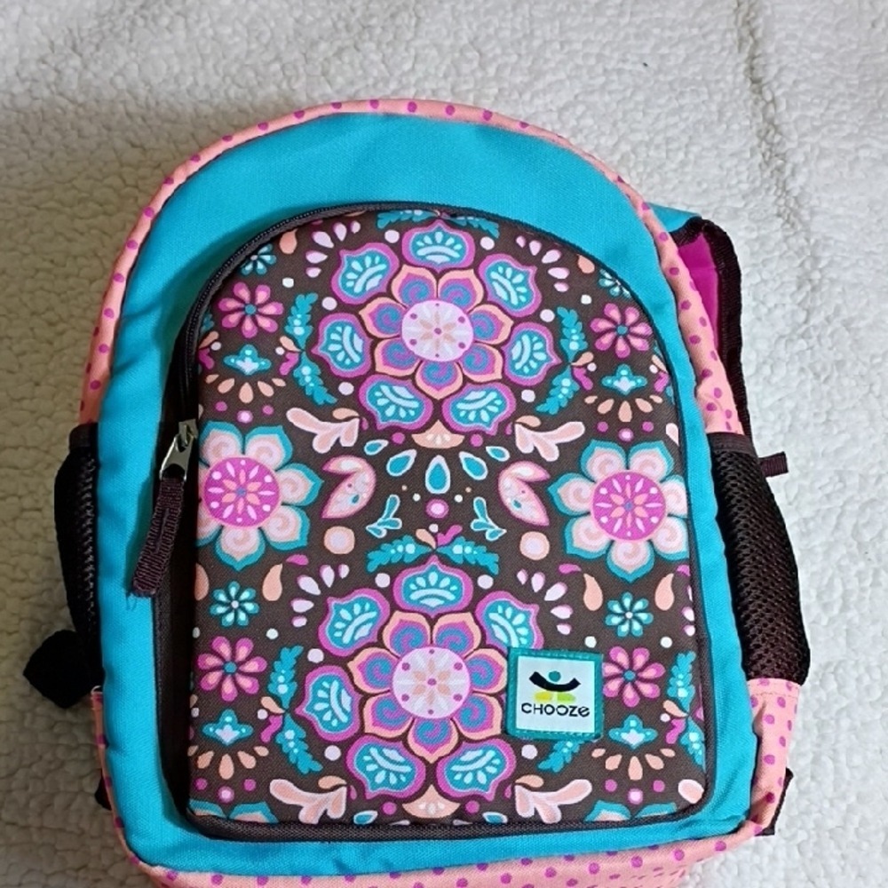 Chooze Kids Backpack - Double‎ Face Pink and Blue with Floral and Stripes